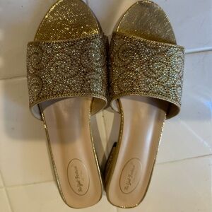 Gold Mule Sandals with Gold glitter Ornate Design
